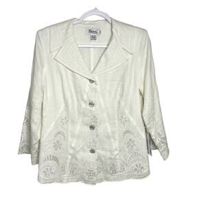 NEW Wms 8 White Linen Blazer Lace Embroidered Formal Elegant Party Easter